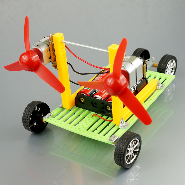 수제 소형 생산 기술 소형 파워 카 더블 모터 프로펠러 장난감 diy 조립 모델